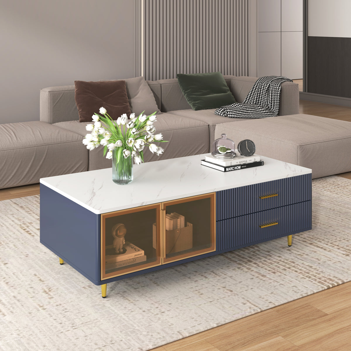 Navy Coffee Table Gold Legs