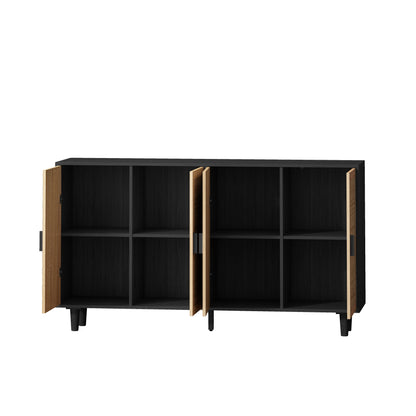 62-Inch Black Rattan 4-Door Storage Cabinet