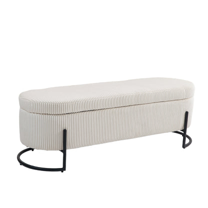 Storage Ottoman Stool – Beige Fabric
