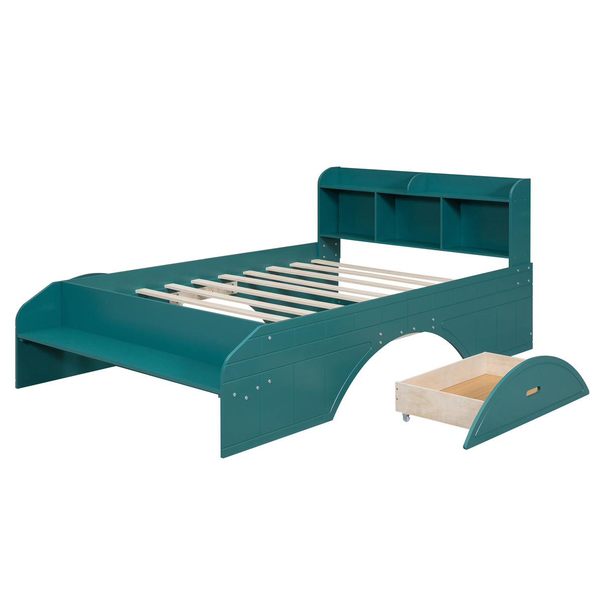 Full Platform Bed with Headboard Dark Green