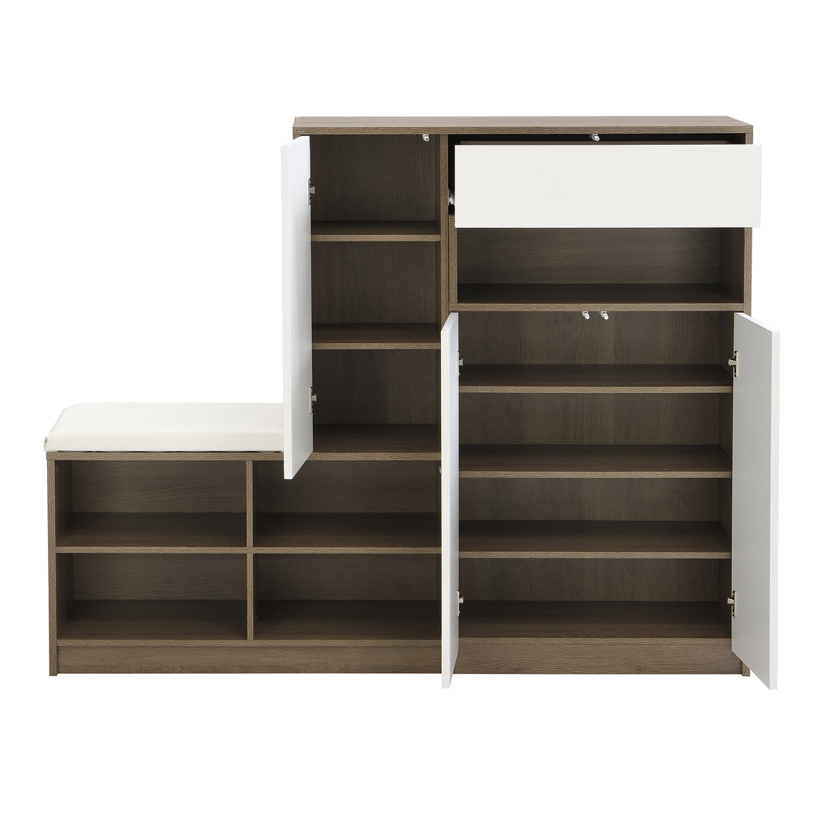 Shoe Cabinet with Soft Cushion Seat and Shelves
