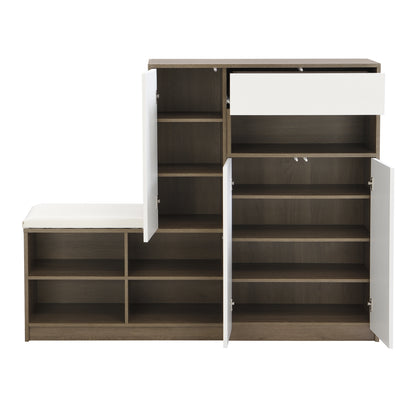 Shoe Cabinet with Soft Cushion Seat and Shelves