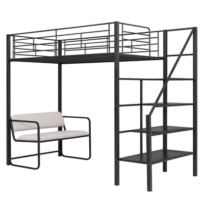 Twin Metal Loft Bed with Storage Black