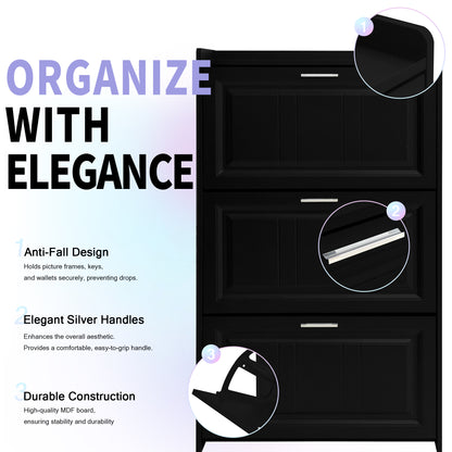 U-Can Black Shoe Storage Cabinet with 3 Flip Drawers