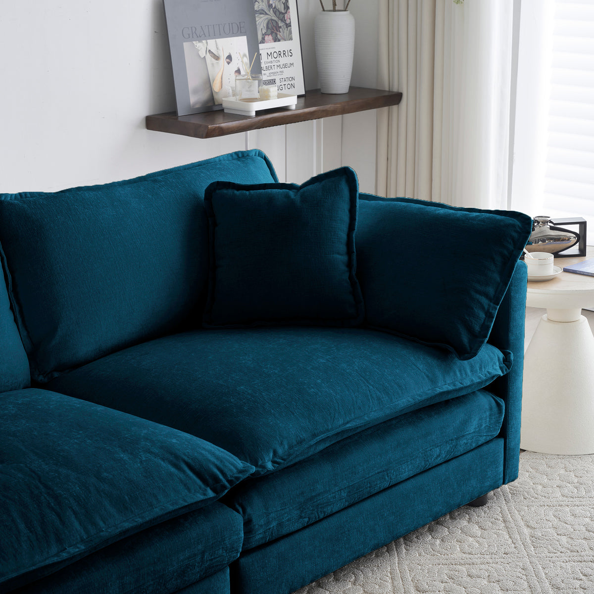 Blue Chenille Ottoman Club Chair