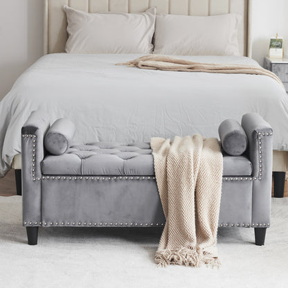 Velvet Storage Bench with Nailhead Trim Gray