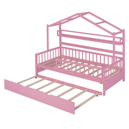 Twin House Bed with Trundle Pink