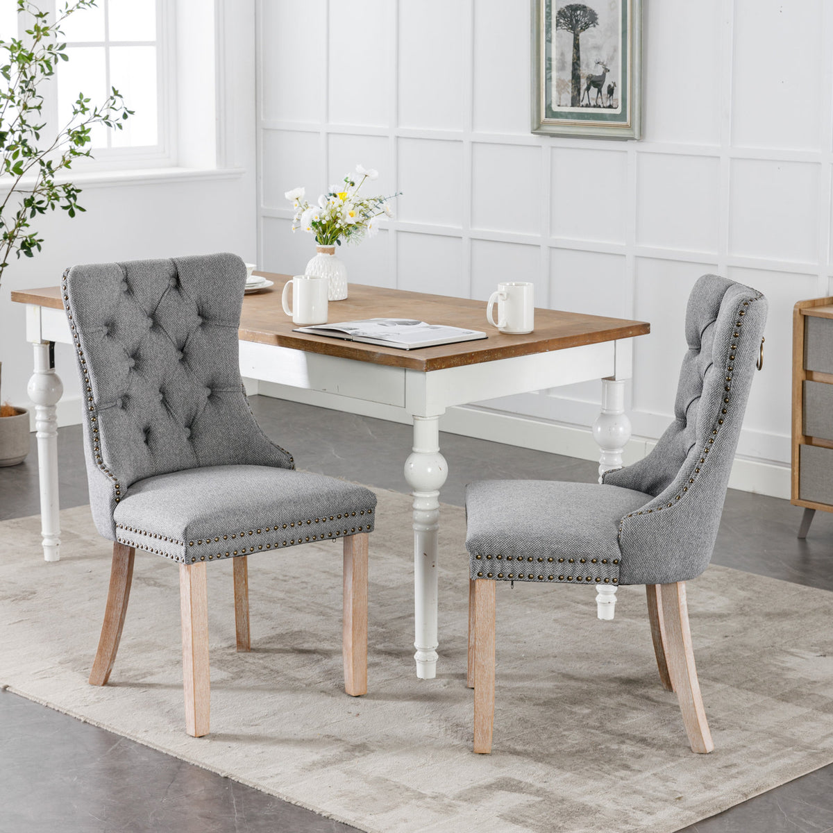Nikki Tufted Linen Dining Chair Set (2 pcs) – Gray