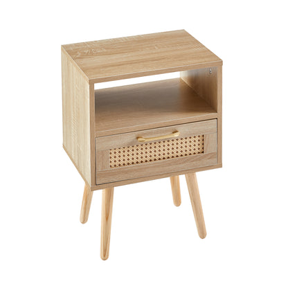 Rattan End Table with Drawer Natural Finish