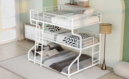 White Triple Bunk Bed – 3-Tier Space-Saving Metal Frame for Kids & Teens