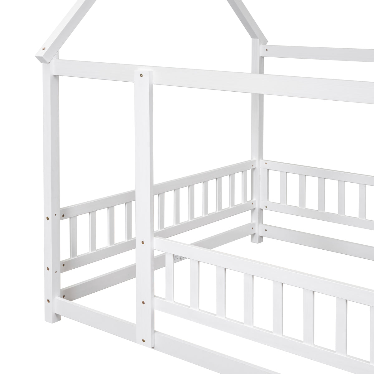Full Wooden Bed with House Roof Frame White