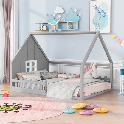 Full House Bed with Window Gray
