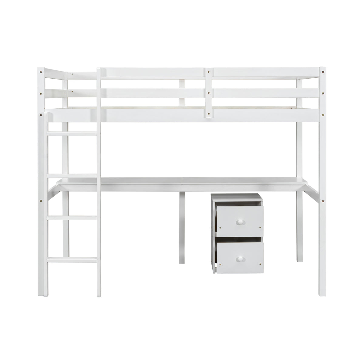 White Twin Loft Bed with Storage & Ladder