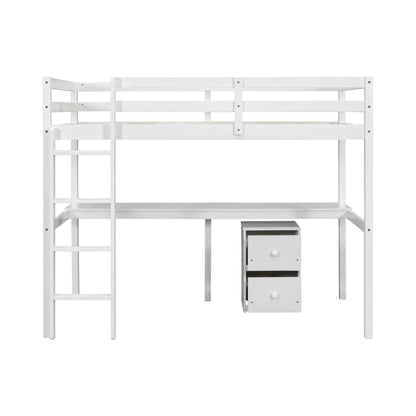 White Twin Loft Bed with Storage & Ladder