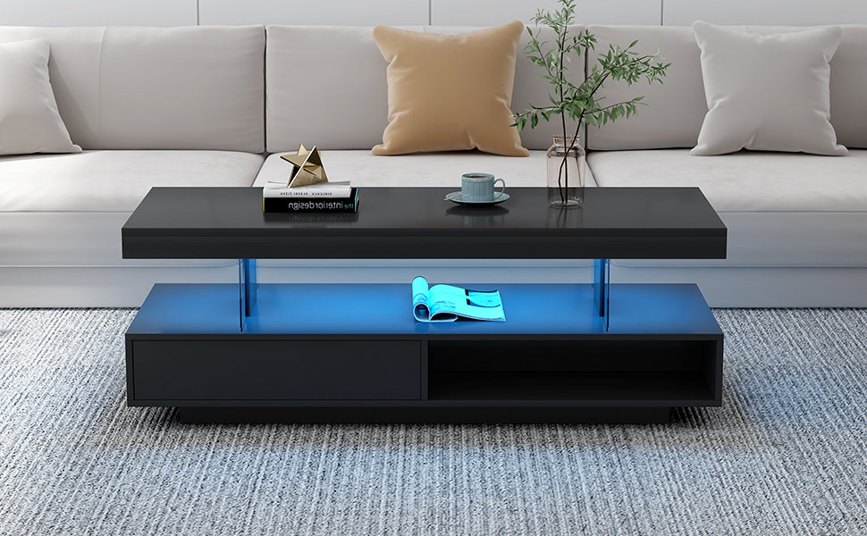 LED Coffee Table with Display and Storage Black