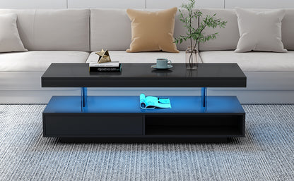 LED Coffee Table with Display and Storage Black