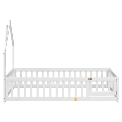 Twin Floor Bed with Fence – White Finish