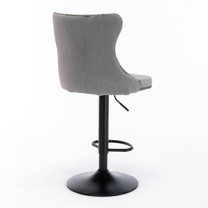 Swivel Velvet Bar Stool Set (2 pcs) – Gray