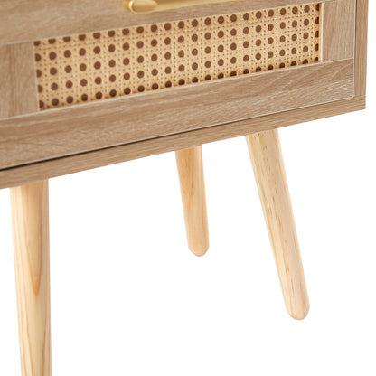 Rattan End Table with Drawer Natural Finish