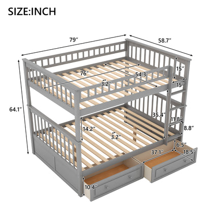 Convertible Full Bunk Bed with Drawers Gray