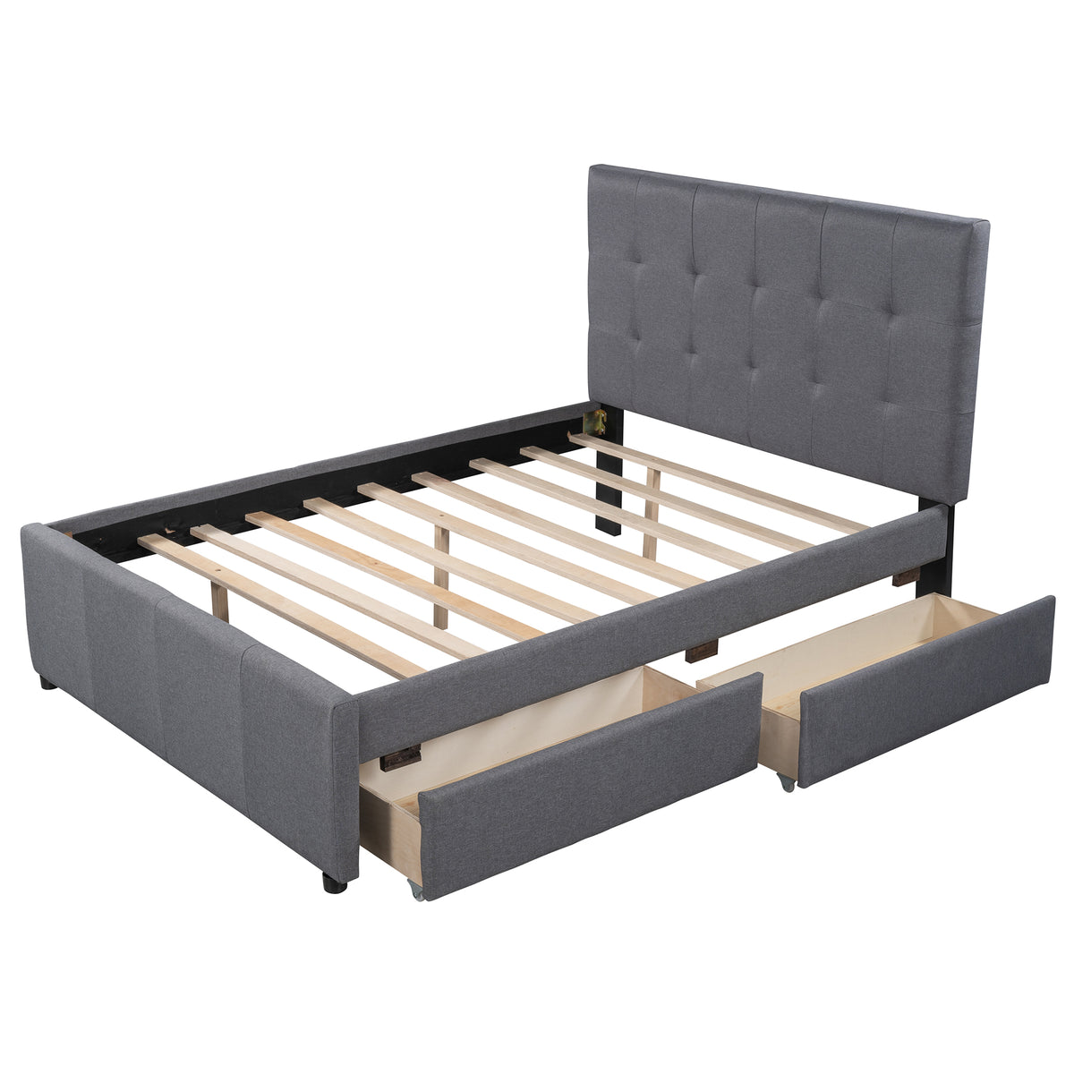 Linen Platform Bed with Headboard White