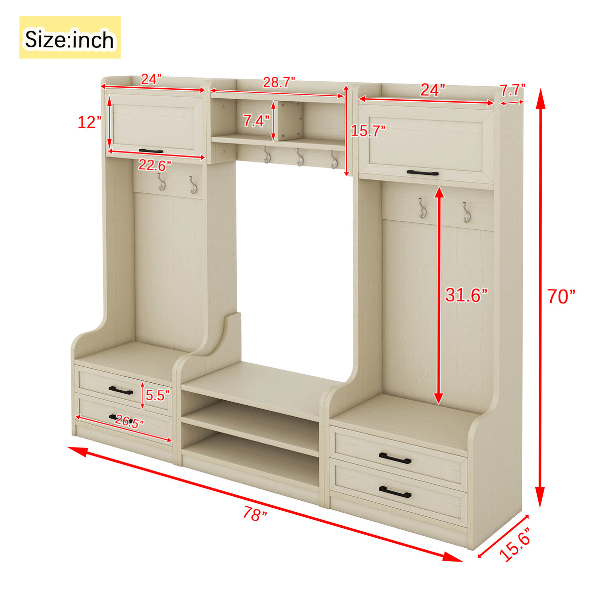 Hall Tree Cabinet Beige