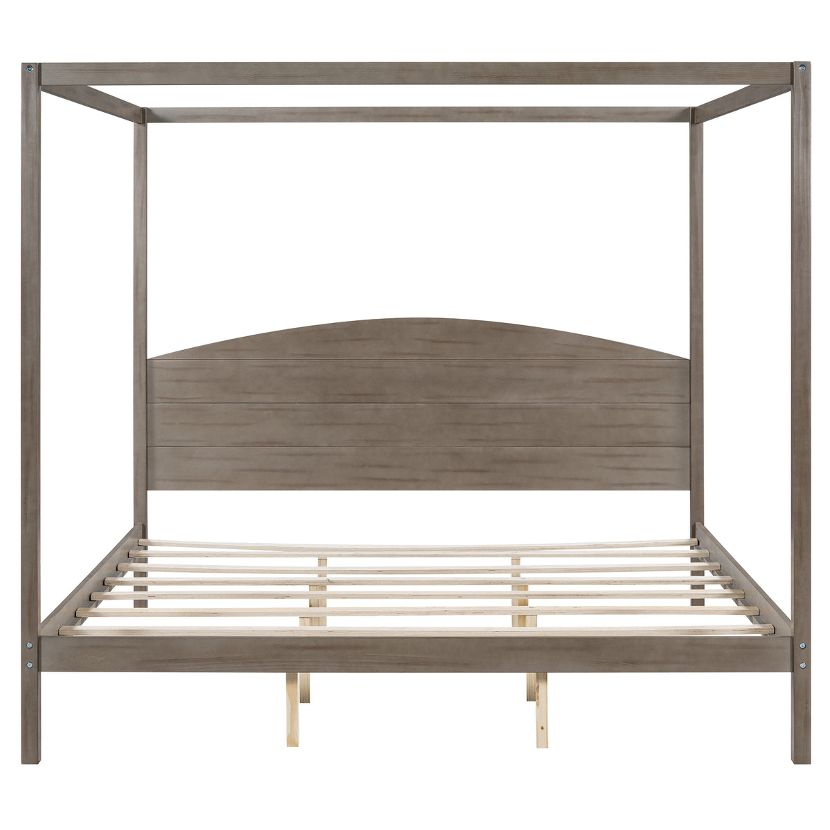 Canopy Platform Bed with Headboard Brown Wash