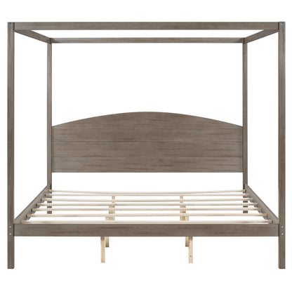 Canopy Platform Bed with Headboard Brown Wash