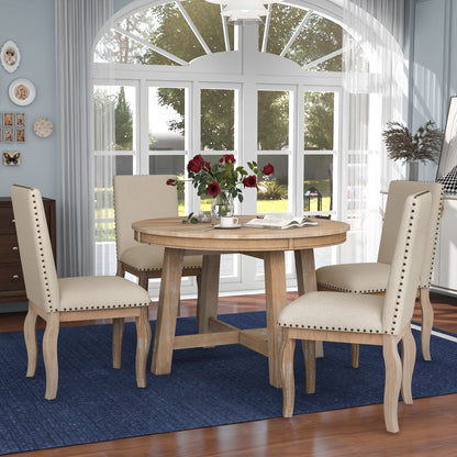 5-Piece Dining Set with Round Table Wood Wash