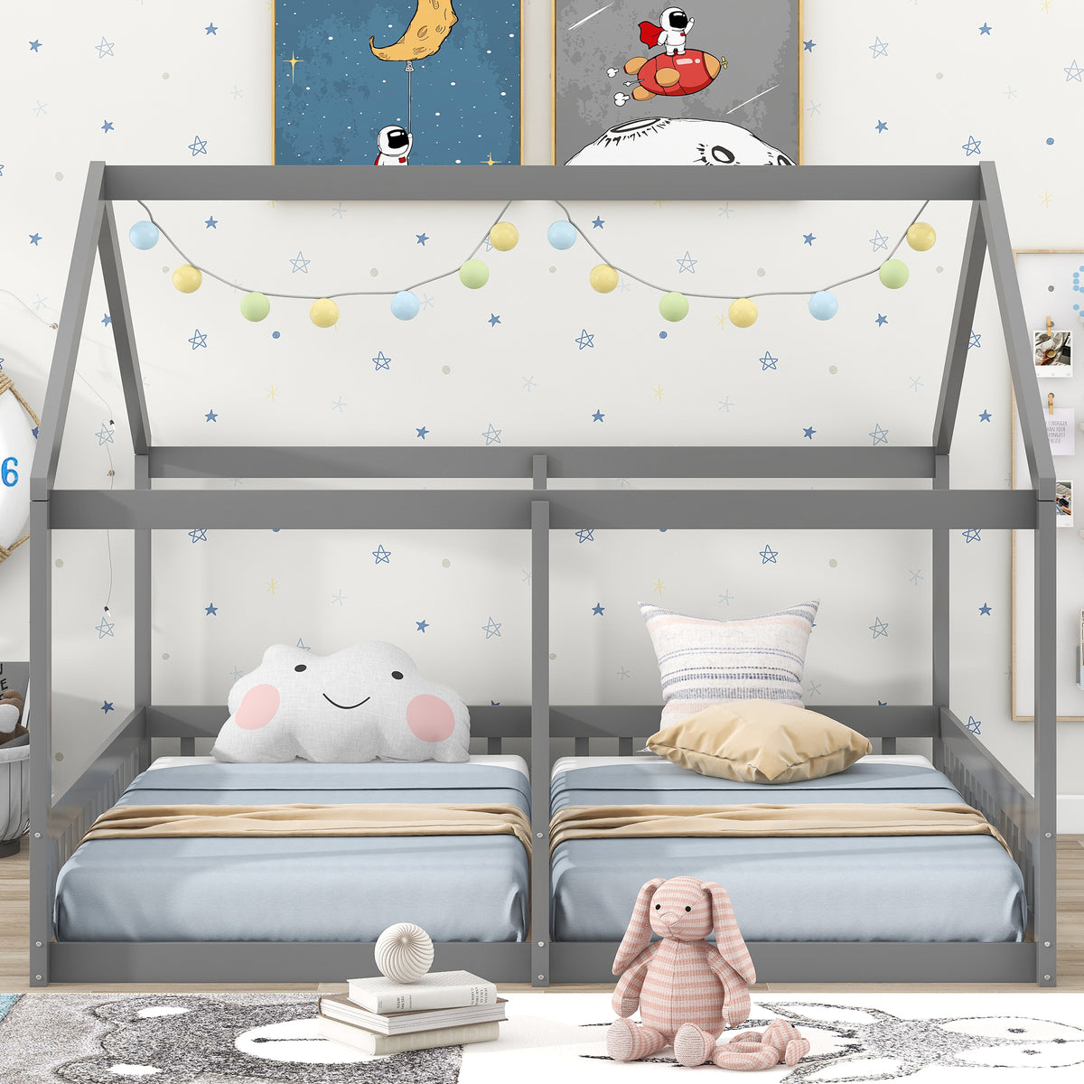 Twin House Platform Bed Gray