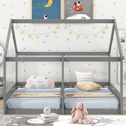Twin House Platform Bed Gray