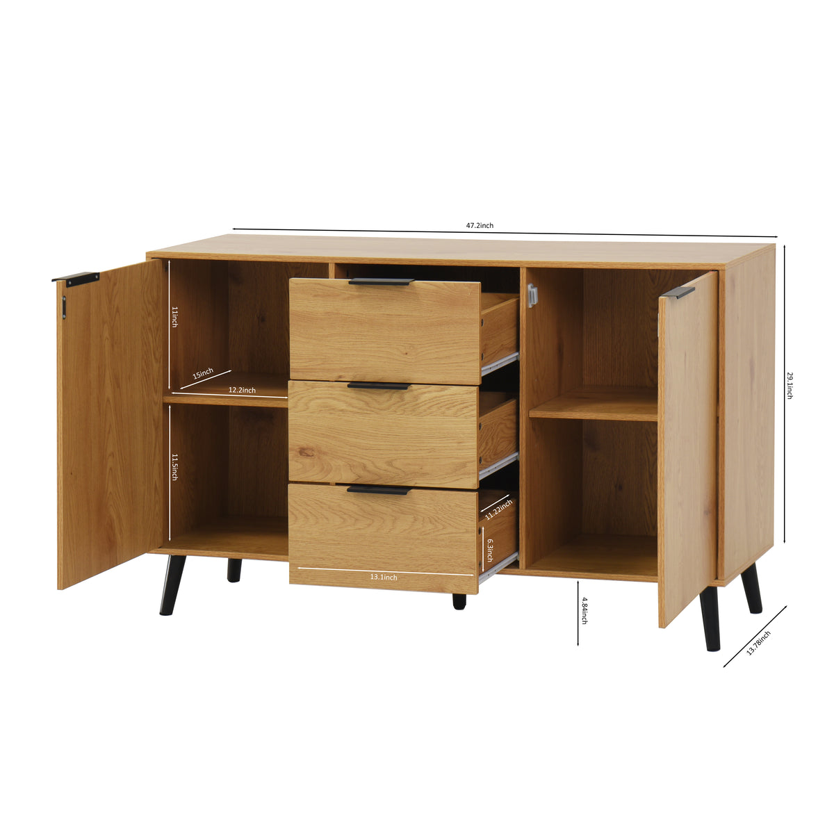 Side Panel Buffet Cabinet with Storage and Double Doors