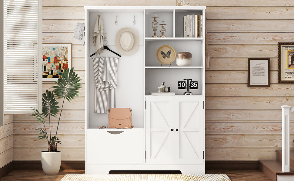 Hall Tree Storage Cabinet White