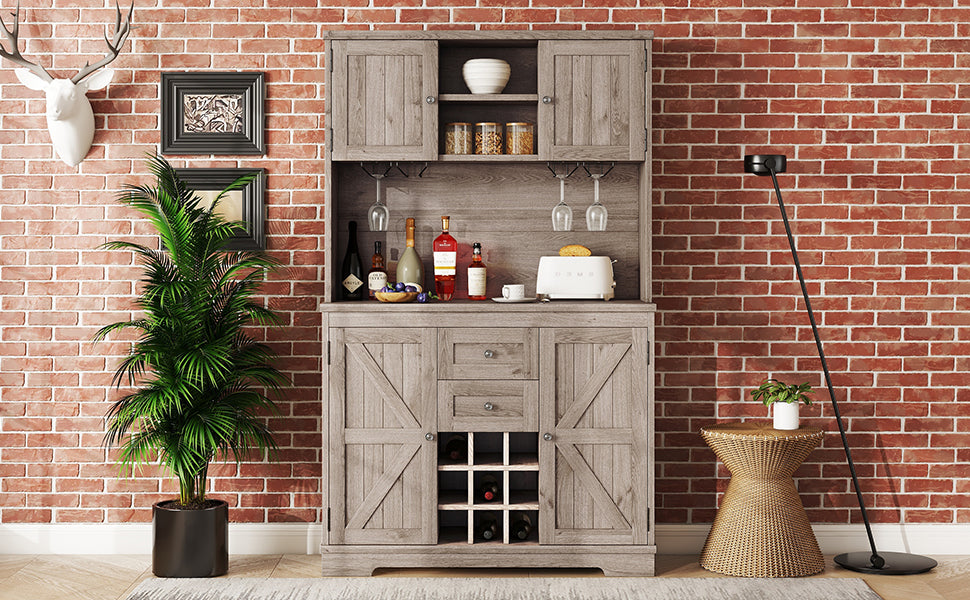 Farmhouse Coffee Bar Cabinet with Wine Storage
