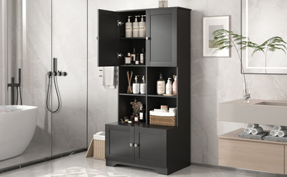 4-Door Bathroom Storage Cabinet Black Finish