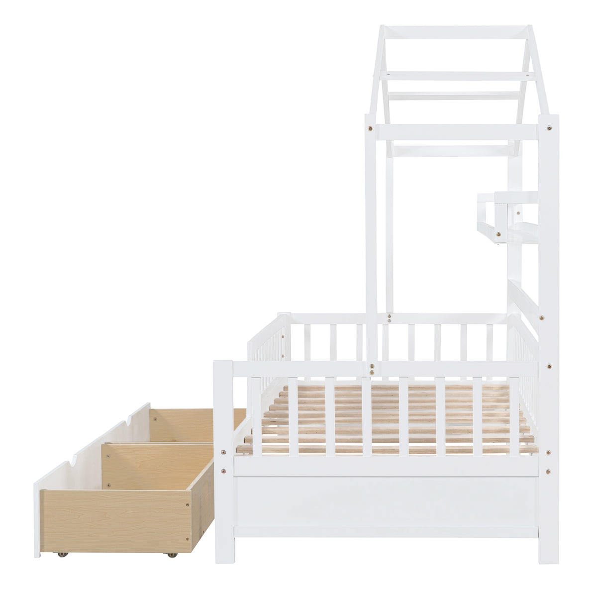 Twin House Bed with Storage Shelf White