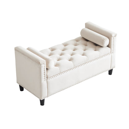 Velvet Storage Bench with Nailhead Trim Cream
