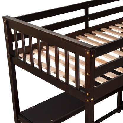 Twin Loft Bed with Storage Espresso Finish