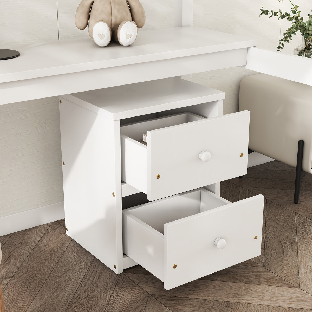 White Twin Loft Bed with Storage & Ladder