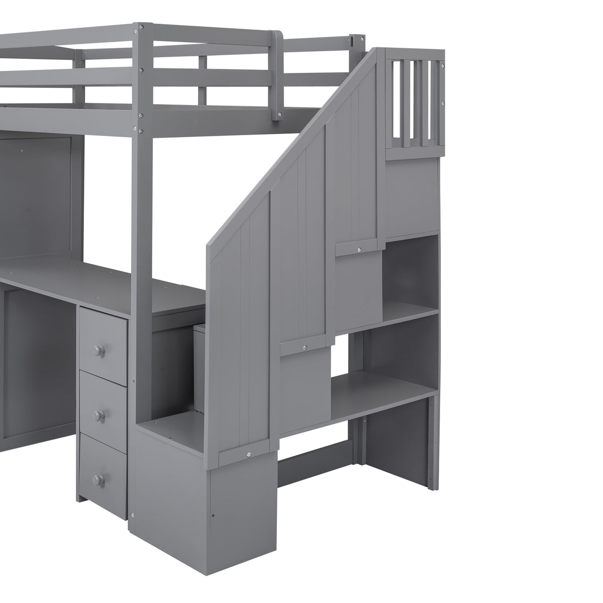 Twin Loft Bed with Wardrobe Gray