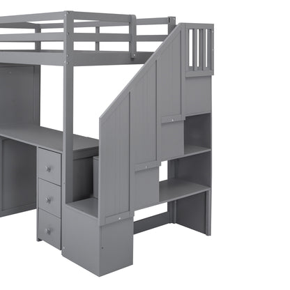 Twin Loft Bed with Wardrobe Gray