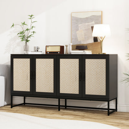 Rattan 4-Door Sideboard Black