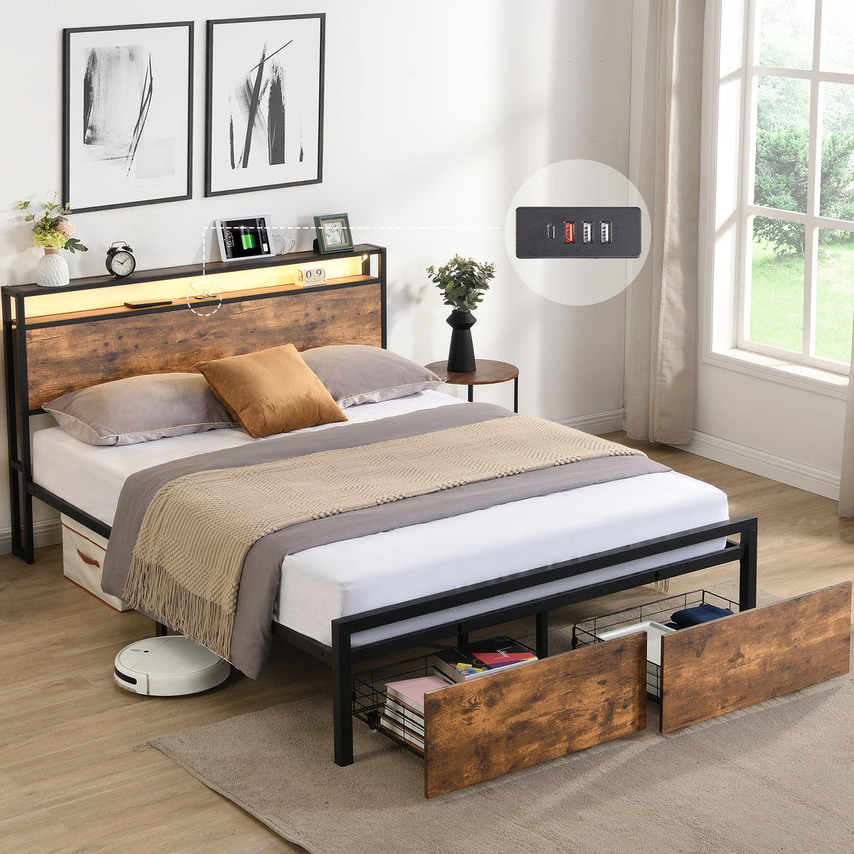 LED Storage Bed Grey