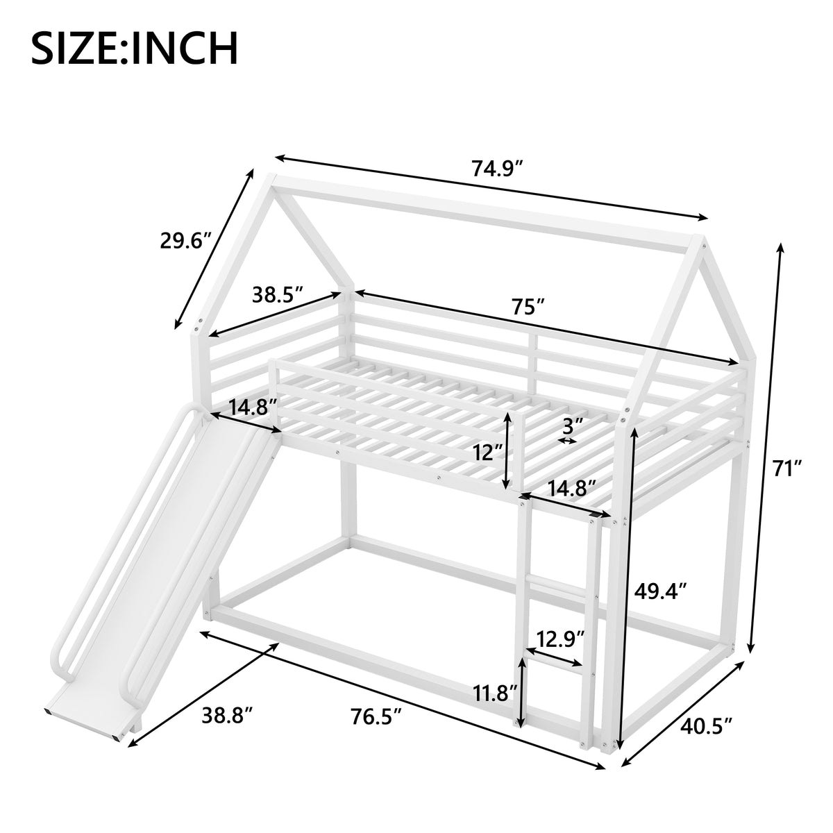 Twin House Bunk Bed White