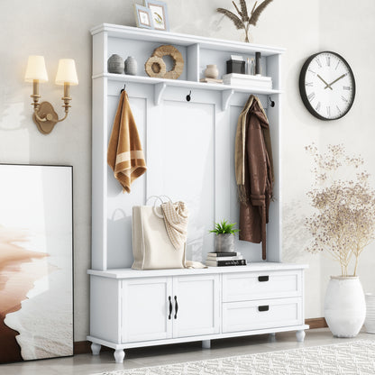 Modern Hall Tree with Drawers White