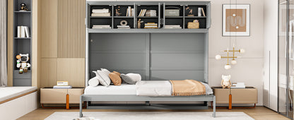 Gray Murphy Bed with Top Cabinets