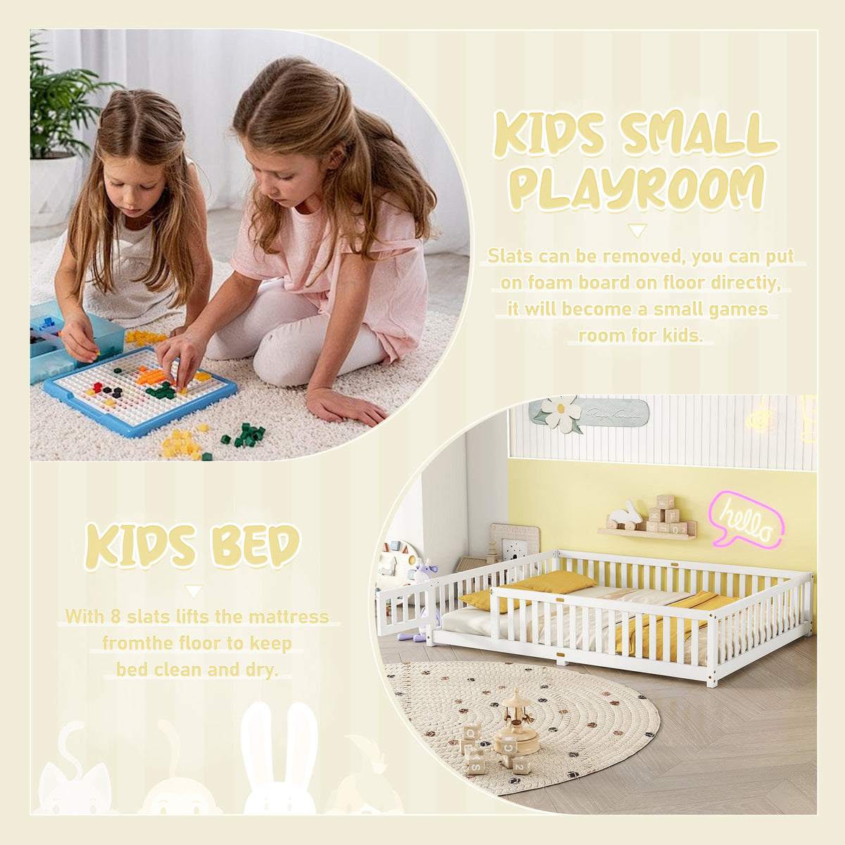 Kids Safety Floor Bed – White Guardrail Edition