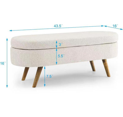 Oval Lift-Top Storage Ottoman – Beige