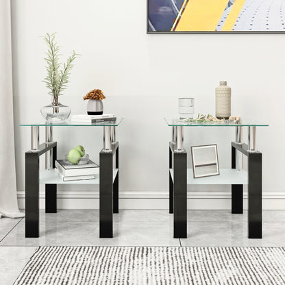 Glass Coffee Table Set (2 pcs) – Black Frame