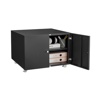 White Mobile Copier Cabinet – 2-Door Steel File & Printer Stand with Locking Wheels